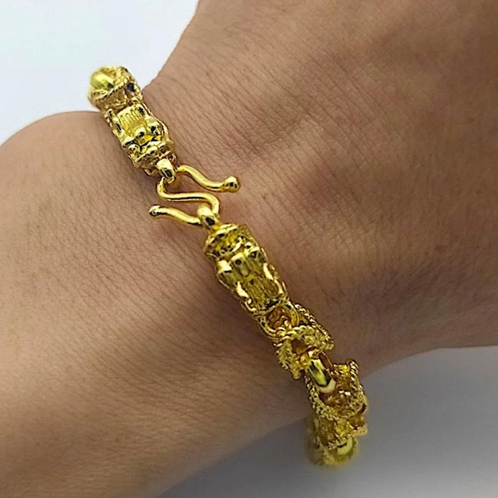 Unisex Gold 24K GP Dragon Pulseira Chain Bracelet